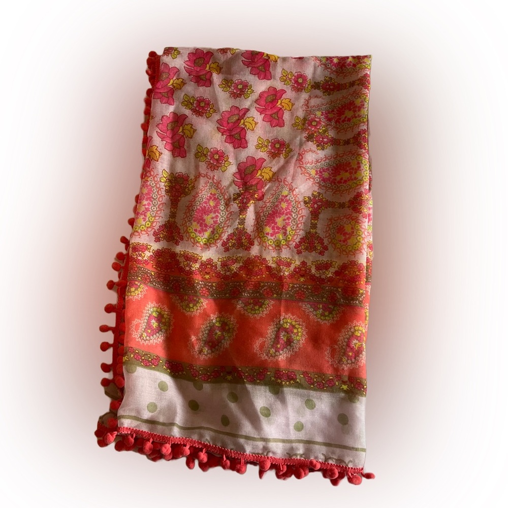 C’est Moi printed scarf with Pom detail